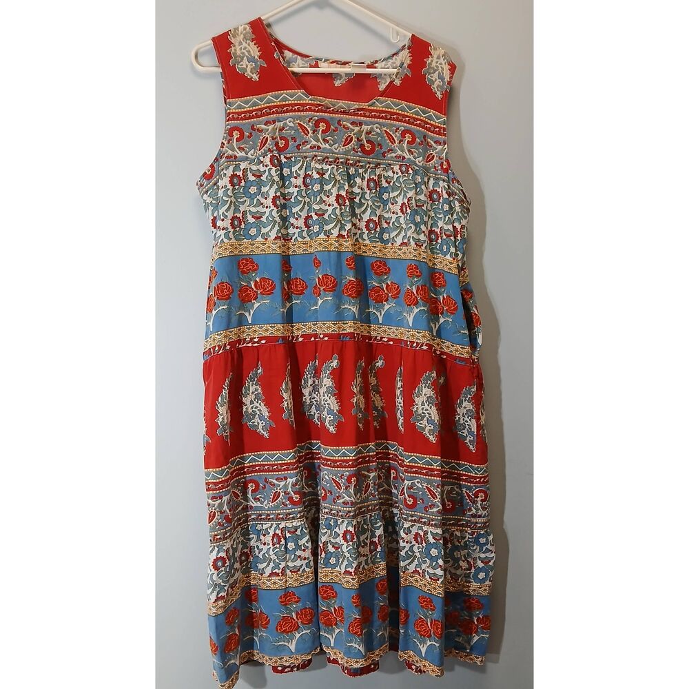 La cera womens xl midi house dress Cottagecore night gown cotton tiered pockets